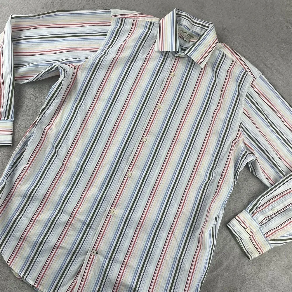 Vintage Banana Republic Shirt Men Multi Striped Long Sleeve‎ Preppy Causal